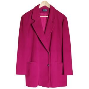 VTG KAREN Red Wool Coat Womens Large Mid Length Classic Winter Holiday Color